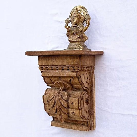 Hand-Carved Vintage Wooden Wall Shelf