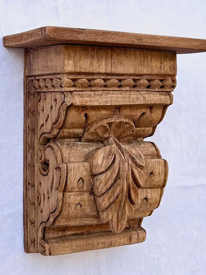 Hand-Carved Vintage Wooden Wall Shelf