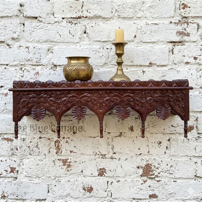 Handcrafted Indian Mango Wood Carved Wall Shelf