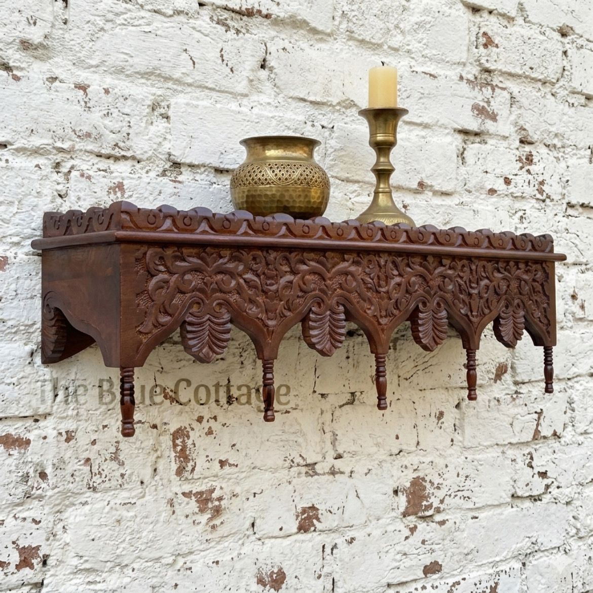 handcrafted indian mango wood carved wall shelf