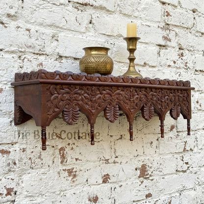 Handcrafted Indian Mango Wood Carved Wall Shelf