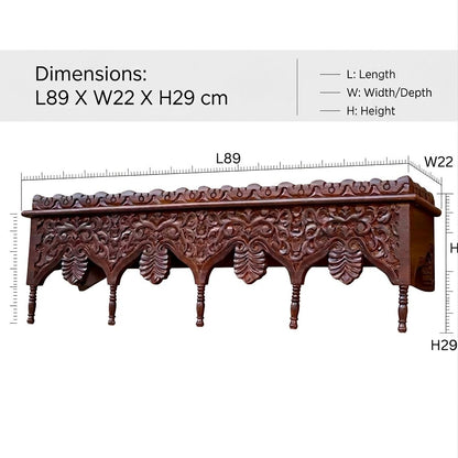 Handcrafted Indian Mango Wood Carved Wall Shelf