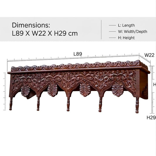 Handcrafted Indian Mango Wood Carved Wall Shelf