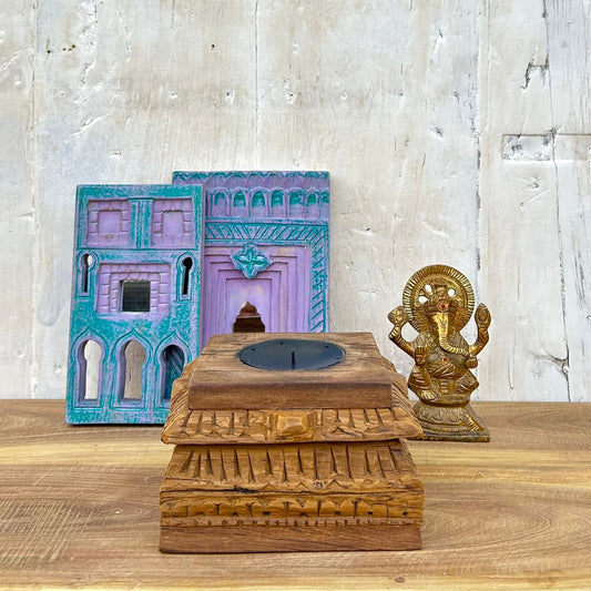 Hand-Carved Reclaimed Wood Piller Base Candle Holder