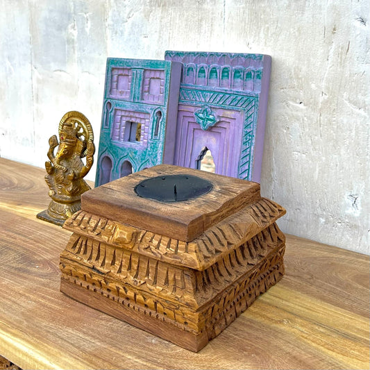 Hand-Carved Reclaimed Wood Piller Base Candle Holder