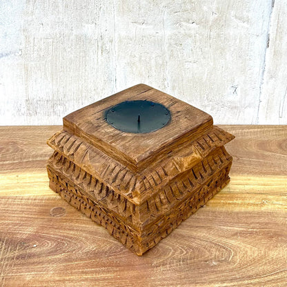 Hand-Carved Reclaimed Wood Piller Base Candle Holder