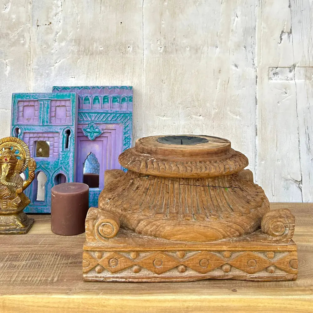 vintage architectural wood pillar base candle stand