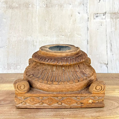 Vintage Architectural Wood Pillar Base Candle Stand