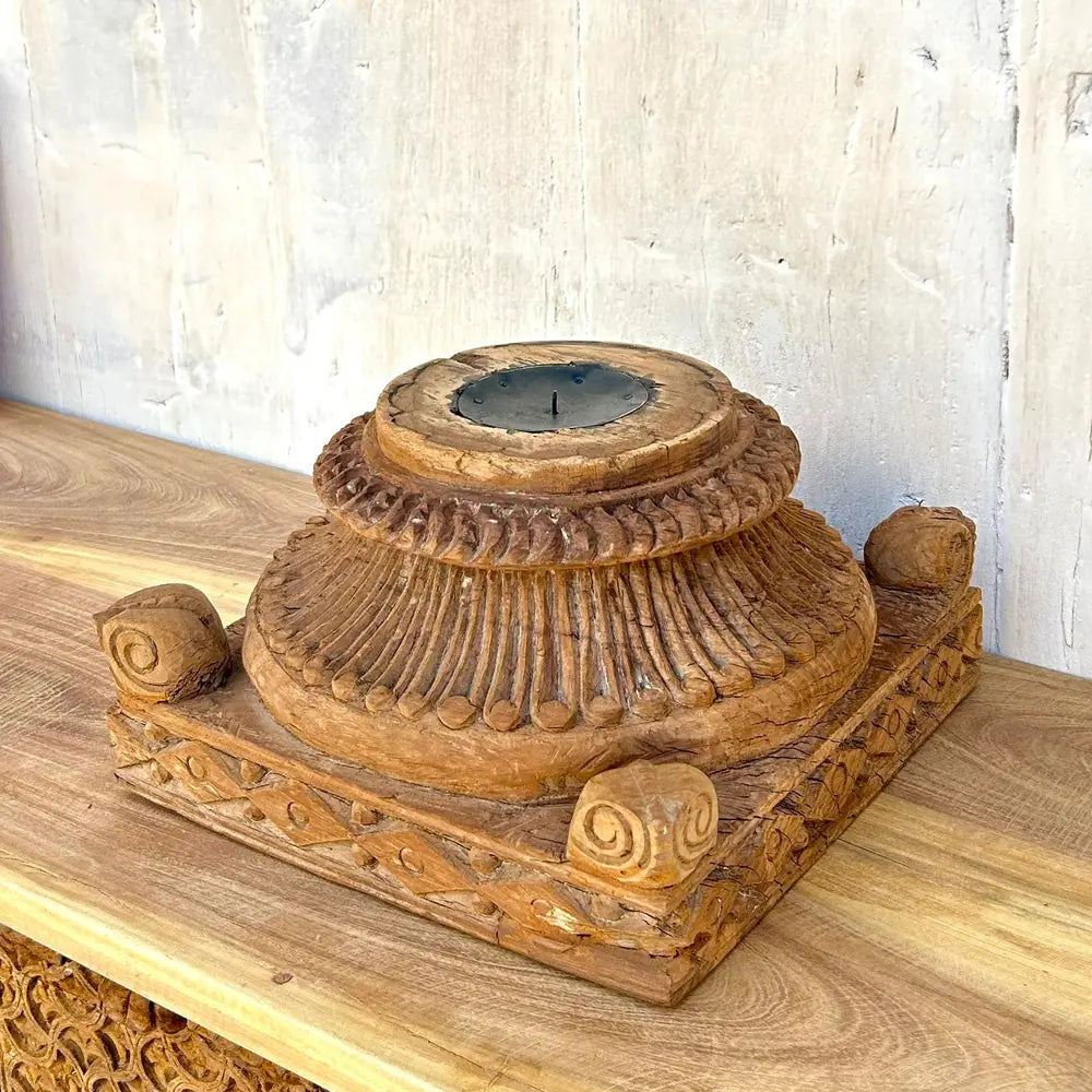 vintage architectural wood pillar base candle stand