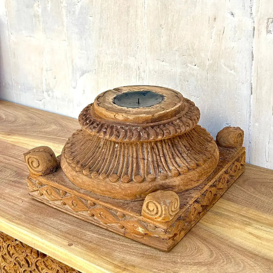 Vintage Architectural Wood Pillar Base Candle Stand