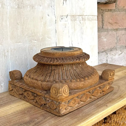 Vintage Architectural Wood Pillar Base Candle Stand