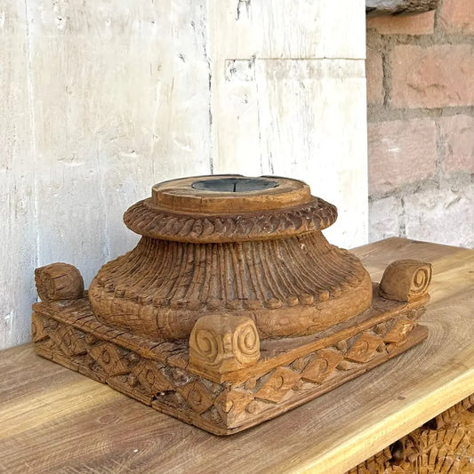 Vintage Architectural Wood Pillar Base Candle Stand
