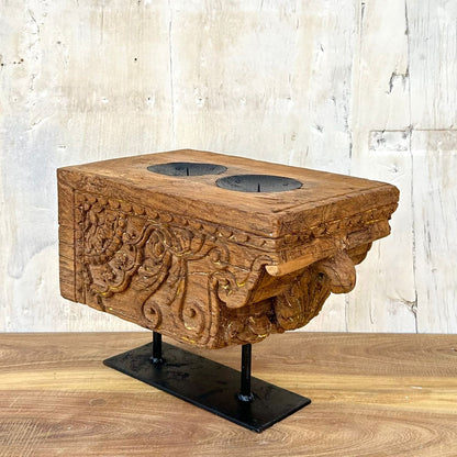 Rustic Hand-Carved Dual Candle Holder