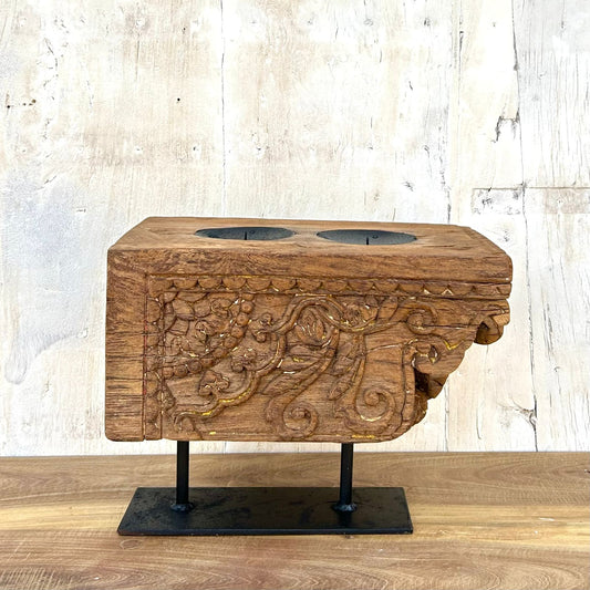 Rustic Hand-Carved Dual Candle Holder