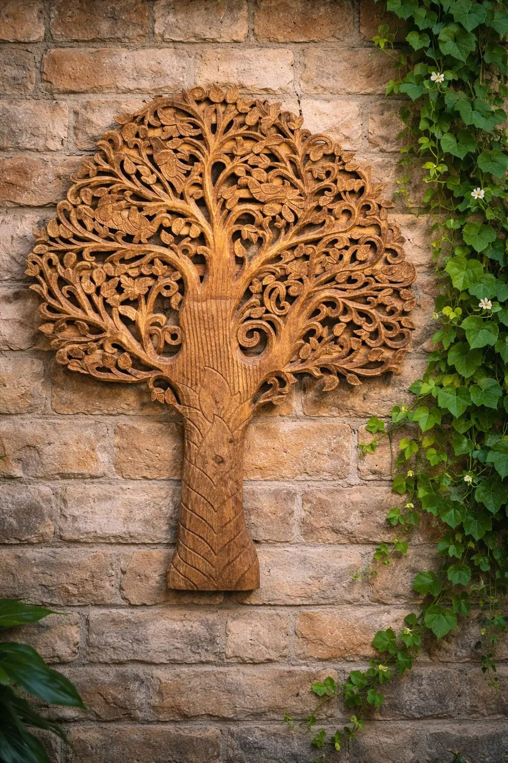 handcrafted wooden tree wall decor - premium brown finish