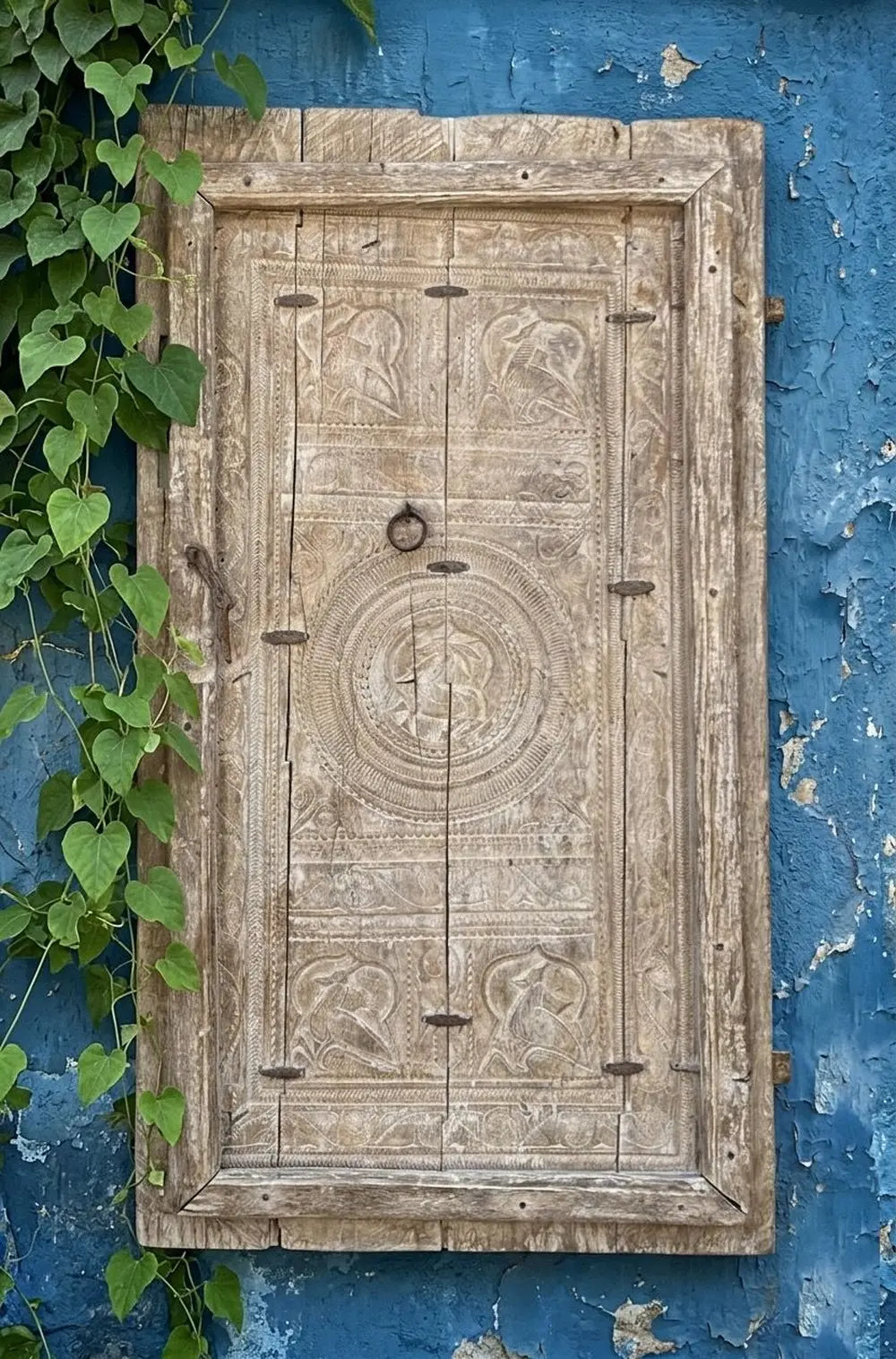 antique odisha hand-carved reclaimed wood wall panel – vintage door art