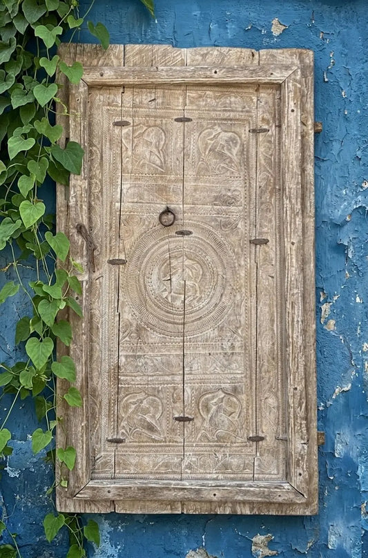 Antique Odisha Hand-Carved Reclaimed Wood Wall Panel – Vintage Door Art
