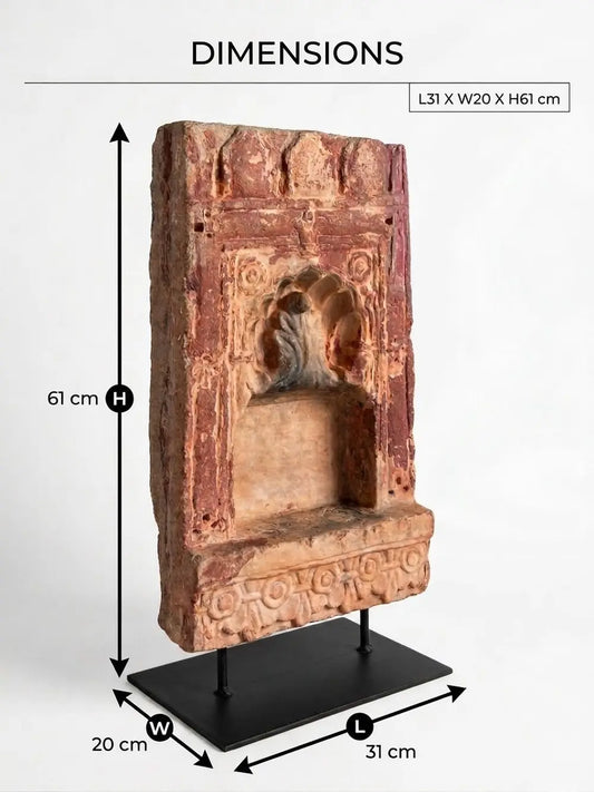 Antique Hand-Carved Terracotta Sandstone Wall Niche Fragment on Custom Iron Stand