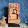 Antique Hand-Carved Terracotta Sandstone Wall Niche Fragment on Custom Iron Stand