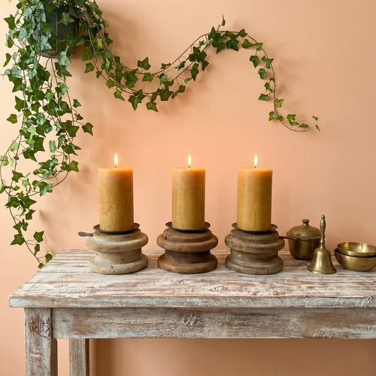 Reclaimed Wood & Iron Handmade Candle Holder | Rustic Table Decor