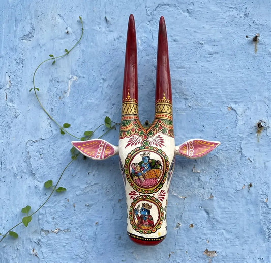 Hand-Painted Wooden Cow Head Wall Decor