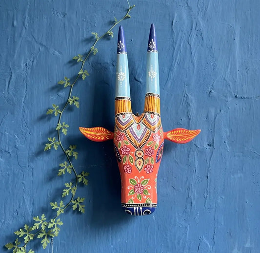 Hand-Painted Wooden Cow Head Wall Decor
