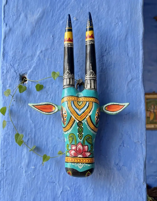 Hand-Painted Wooden Cow Head Wall Decor