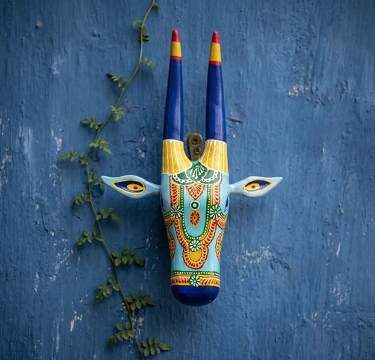 Hand-Painted Wooden Cow Head Wall Decor