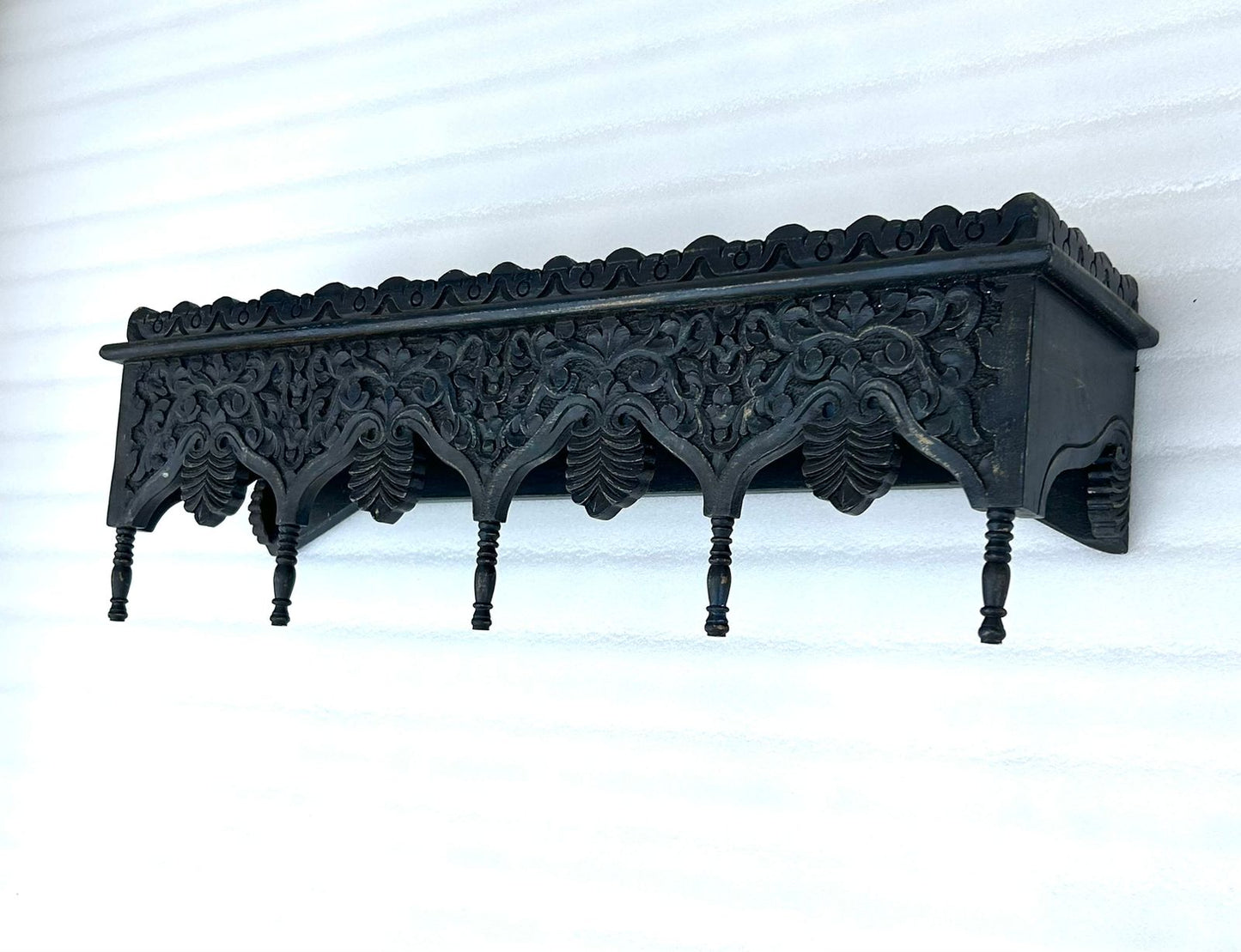 hand carved wooden wall shelf – dark blue rustic floating wall shelf for living room, bedroom & entryway