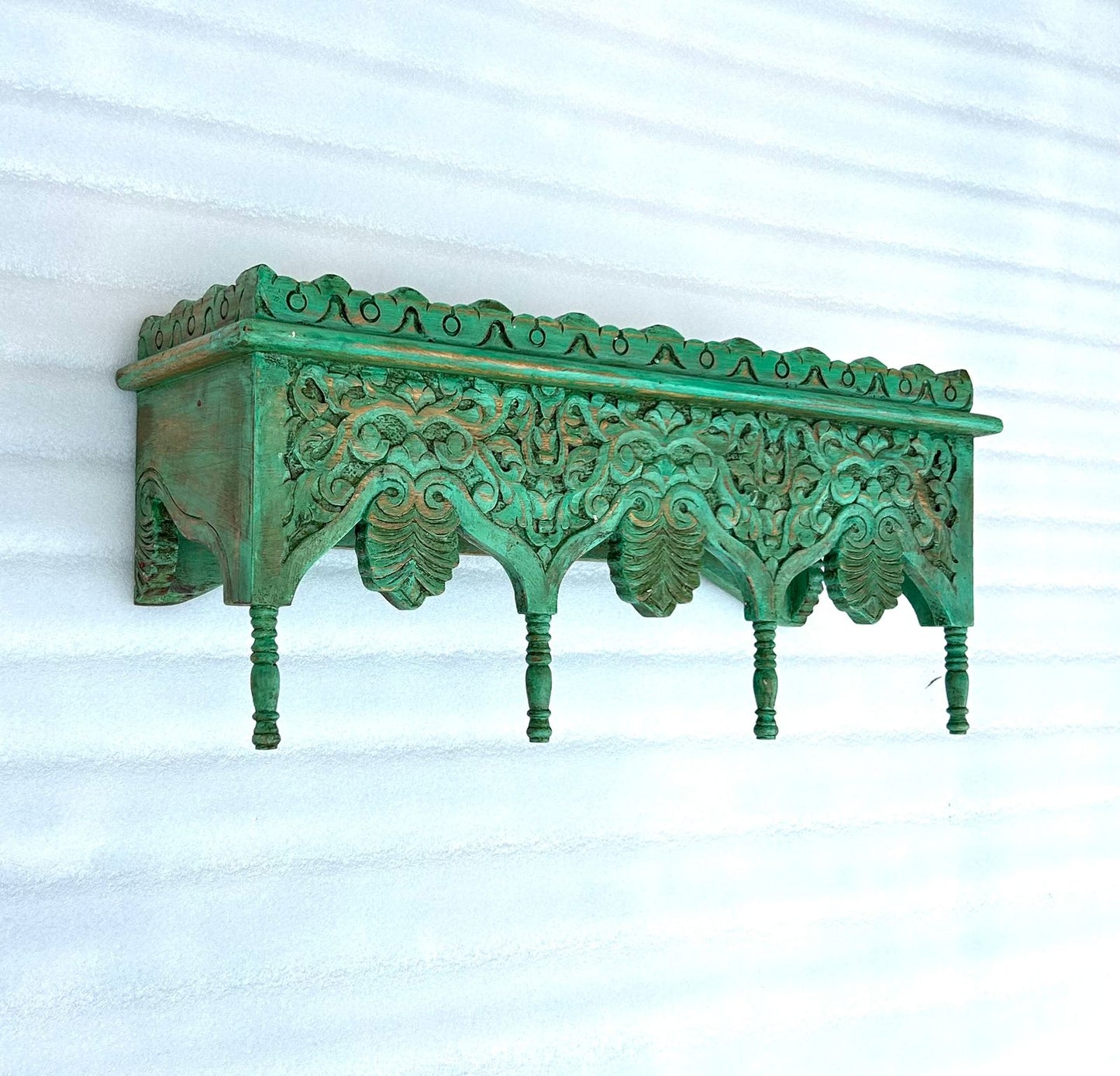 hand carved mango wood wall shelf