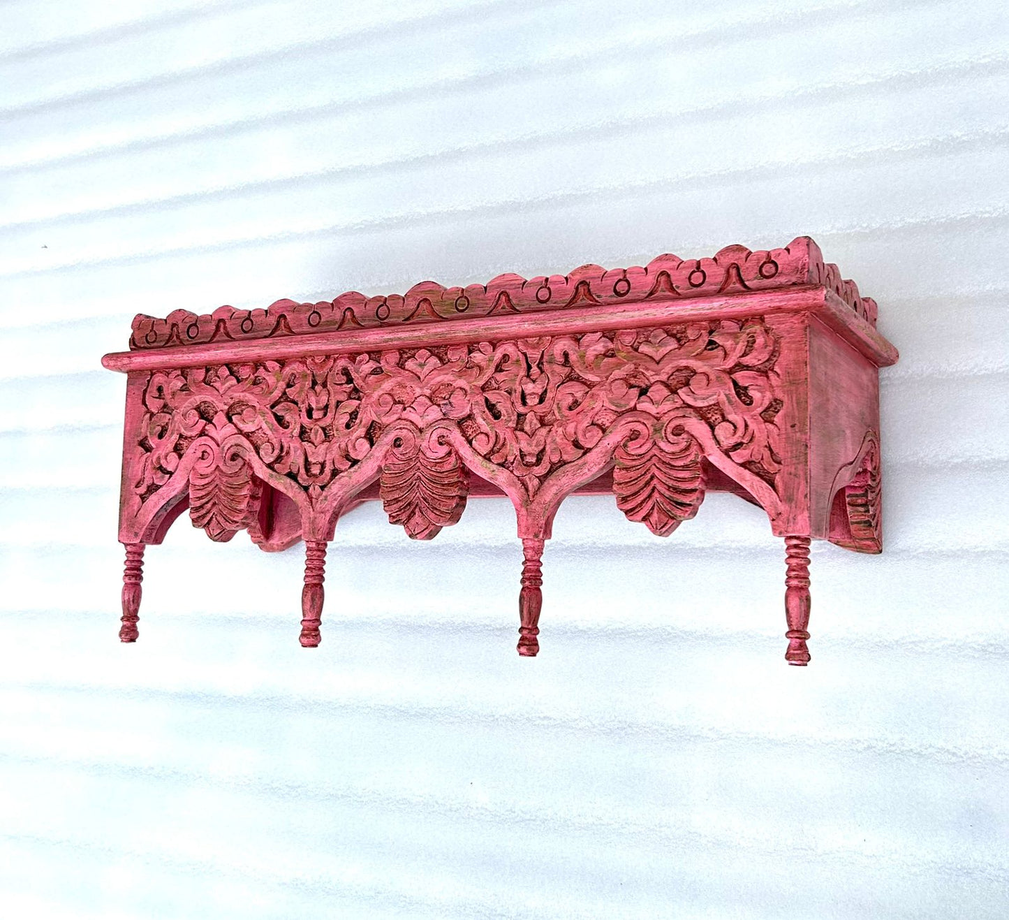 hand-carved mango wood wall shelf