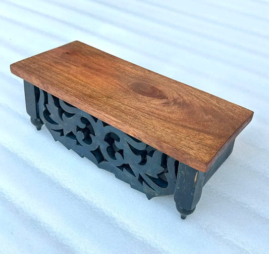 Hand-Carved Mango Wood Wall Shelf - Distressed Blue Traditional Floating Shelf for Home Decor